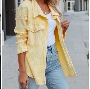 Yellow waffle knit shacket from Vici